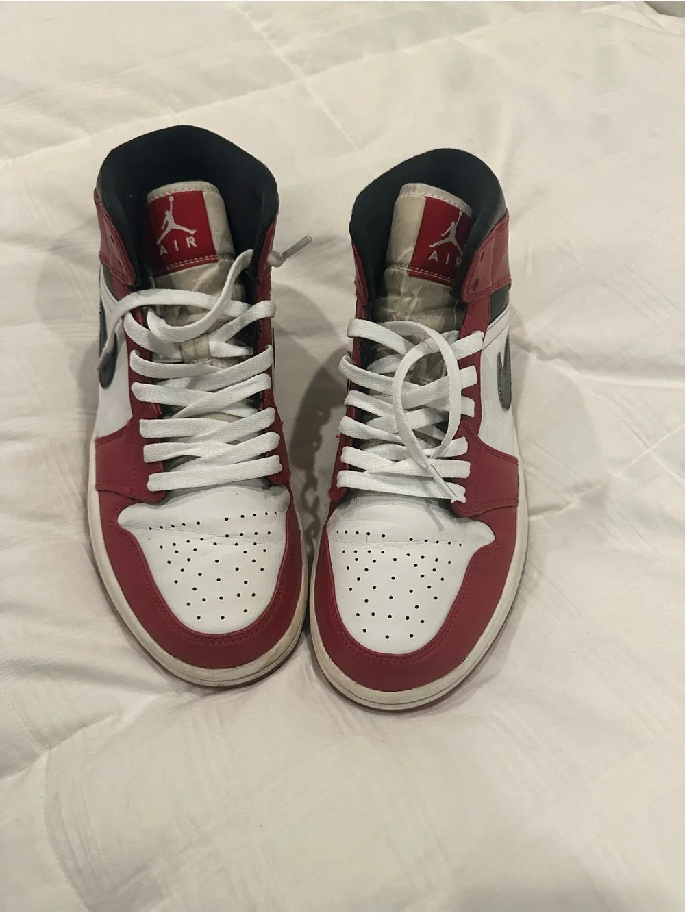 Jordan Men's High-Top Sneakers White/Red with Black Swoosh